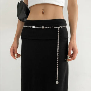 Oval Silver Rose Metal Chain Belt