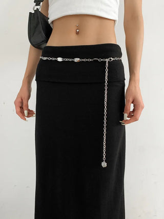 Oval Silver Rose Metal Chain Belt