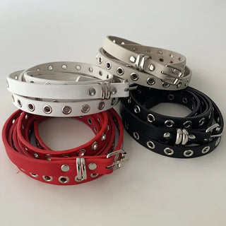 Tooze Eyelet Double-Stripe Slim Leather Belt