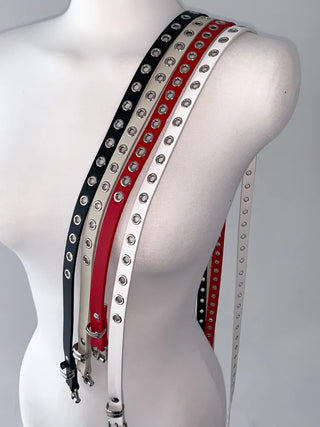 Tooze Eyelet Double-Stripe Slim Leather Belt