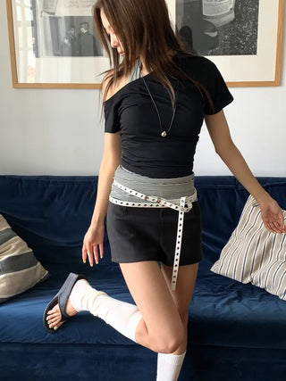 Tooze Eyelet Double-Stripe Slim Leather Belt
