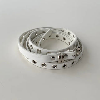 Tooze Eyelet Double-Stripe Slim Leather Belt