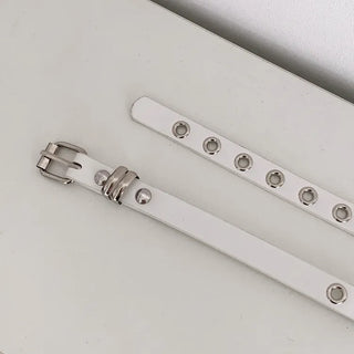 Tooze Eyelet Double-Stripe Slim Leather Belt