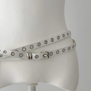 Tooze Eyelet Double-Stripe Slim Leather Belt