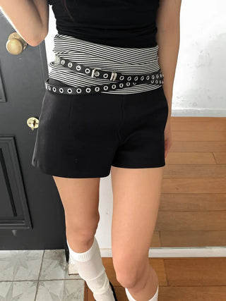 Tooze Eyelet Double-Stripe Slim Leather Belt