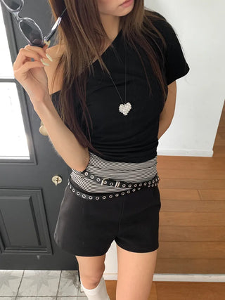 Tooze Eyelet Double-Stripe Slim Leather Belt