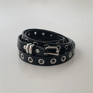 Tooze Eyelet Double-Stripe Slim Leather Belt