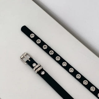 Tooze Eyelet Double-Stripe Slim Leather Belt