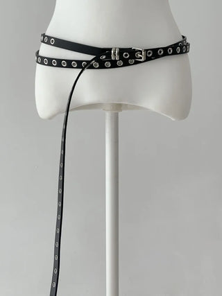 Tooze Eyelet Double-Stripe Slim Leather Belt