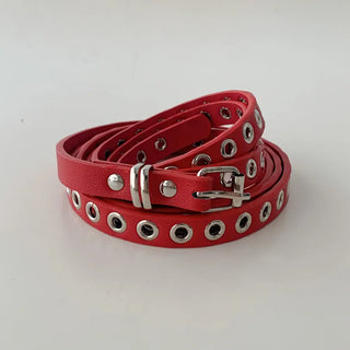 Tooze Eyelet Double-Stripe Slim Leather Belt