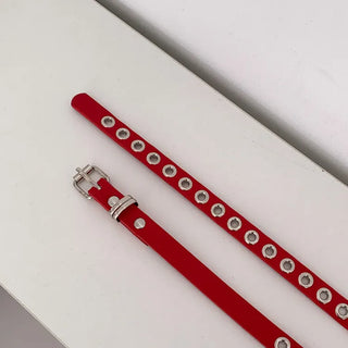Tooze Eyelet Double-Stripe Slim Leather Belt