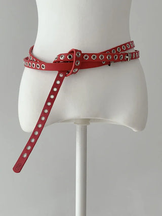 Tooze Eyelet Double-Stripe Slim Leather Belt