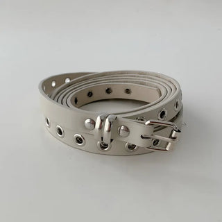Tooze Eyelet Double-Stripe Slim Leather Belt