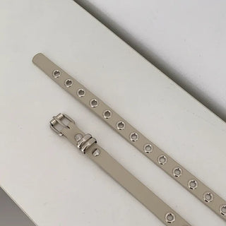 Tooze Eyelet Double-Stripe Slim Leather Belt