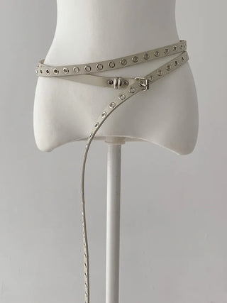 Tooze Eyelet Double-Stripe Slim Leather Belt