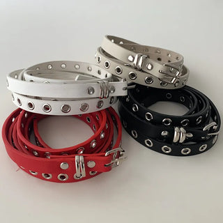 Tooze Eyelet Double-Stripe Slim Leather Belt