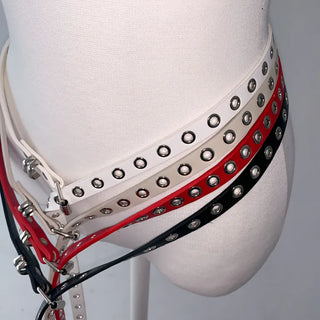 Tooze Eyelet Double-Stripe Slim Leather Belt