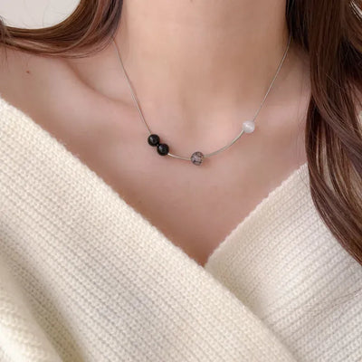 Black Gemstone Snake Chain Layered Necklace