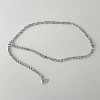 Clasp Chain Slim Silver Metal Belt