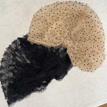 Dot Bow See-through Lace Ribbon Beanie Hat