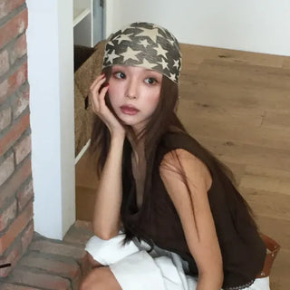 Ruffle Star Pattern See-through Triangle Hair Scarf