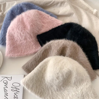 Soft Angora Fur Bucket Hat Winter Fur Hat
