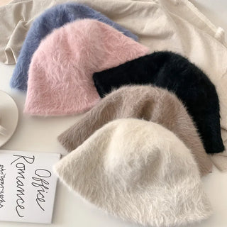 Soft Angora Fur Bucket Hat Winter Fur Hat
