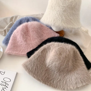 Soft Angora Fur Bucket Hat Winter Fur Hat