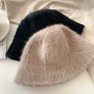 Soft Angora Fur Bucket Hat Winter Fur Hat