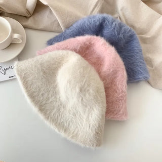 Soft Angora Fur Bucket Hat Winter Fur Hat