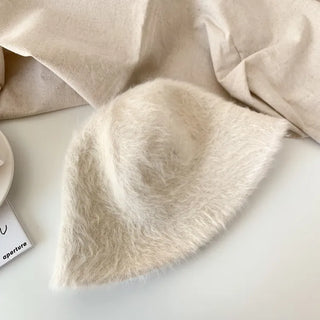 Soft Angora Fur Bucket Hat Winter Fur Hat