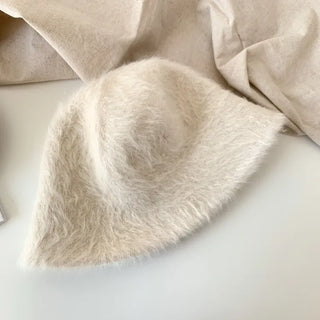 Soft Angora Fur Bucket Hat Winter Fur Hat