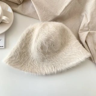 Soft Angora Fur Bucket Hat Winter Fur Hat