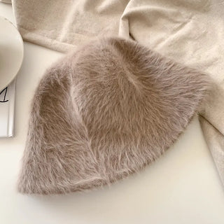 Soft Angora Fur Bucket Hat Winter Fur Hat