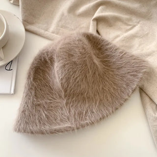 Soft Angora Fur Bucket Hat Winter Fur Hat