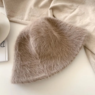 Soft Angora Fur Bucket Hat Winter Fur Hat