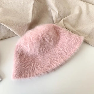 Soft Angora Fur Bucket Hat Winter Fur Hat