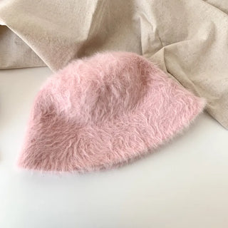 Soft Angora Fur Bucket Hat Winter Fur Hat