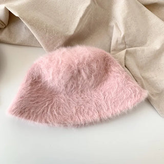 Soft Angora Fur Bucket Hat Winter Fur Hat