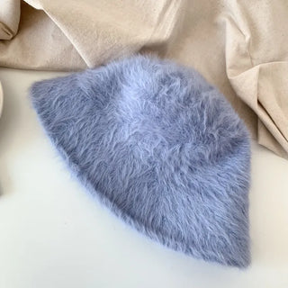 Soft Angora Fur Bucket Hat Winter Fur Hat