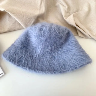 Soft Angora Fur Bucket Hat Winter Fur Hat