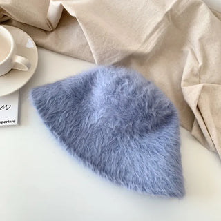 Soft Angora Fur Bucket Hat Winter Fur Hat