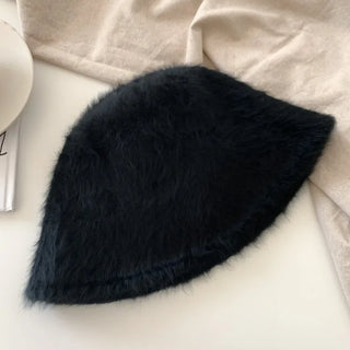 Soft Angora Fur Bucket Hat Winter Fur Hat