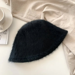 Soft Angora Fur Bucket Hat Winter Fur Hat