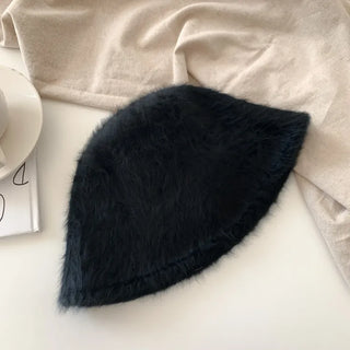Soft Angora Fur Bucket Hat Winter Fur Hat