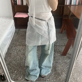 Note Shaper Metal Ribbon Buckle Black Strap Belt