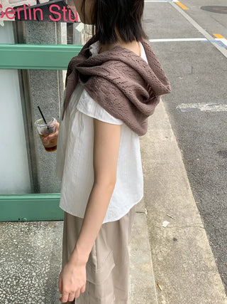 Cozy Leaf Knit Triangle Face Shawl Scarf