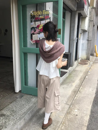 Cozy Leaf Knit Triangle Face Shawl Scarf