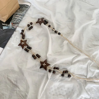 Stacoco Wood Bead Bohemian Knot Strap Belt