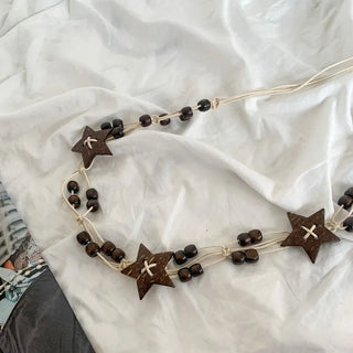 Stacoco Wood Bead Bohemian Knot Strap Belt